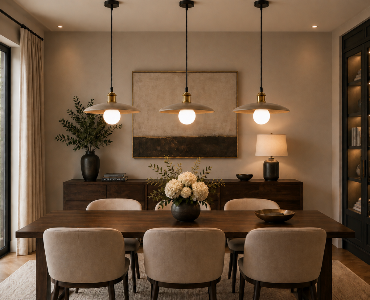 Luke Minimalist Metal Pendant Light with Brass Details