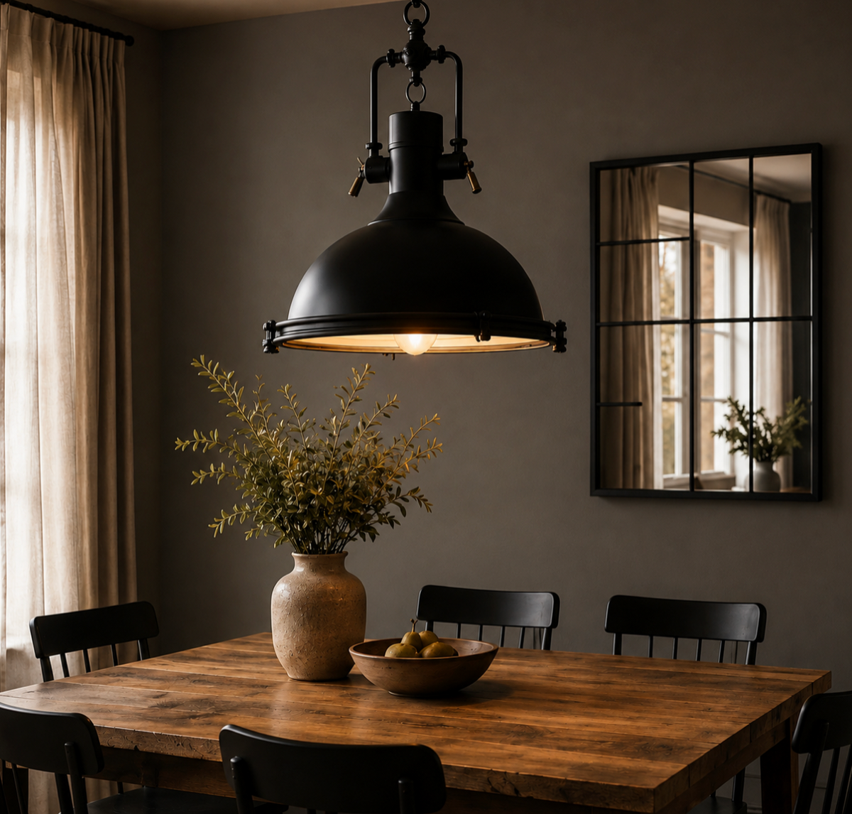 George Vintage Industrial Metal Pendant Light with Textured Glass