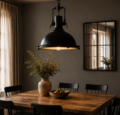 George Vintage Industrial Metal Pendant Light with Textured Glass