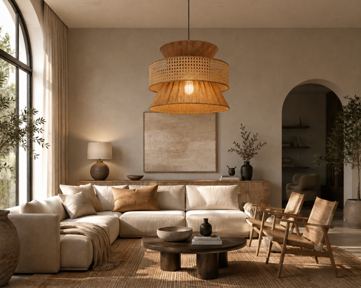 Noah Handwoven Natural Rattan and Bamboo Pendant Light