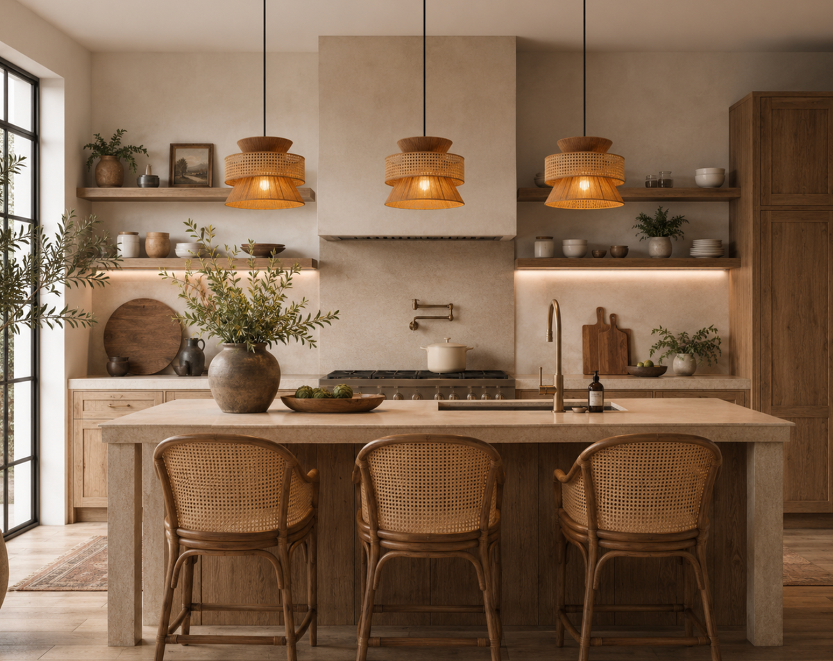 Noah Handwoven Natural Rattan and Bamboo Pendant Light