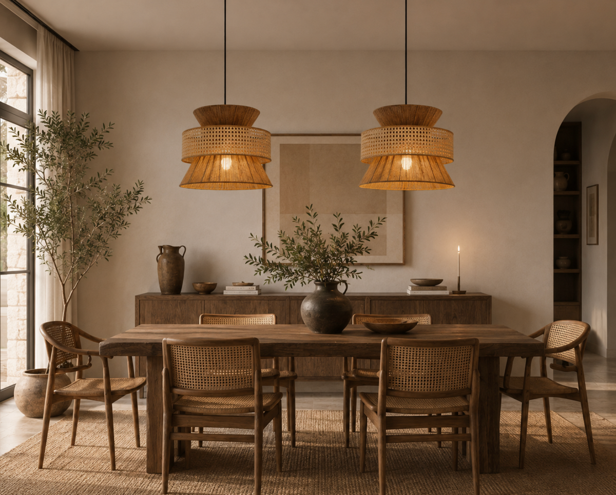 Noah Handwoven Natural Rattan and Bamboo Pendant Light