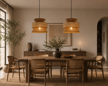 Noah Handwoven Natural Rattan and Bamboo Pendant Light
