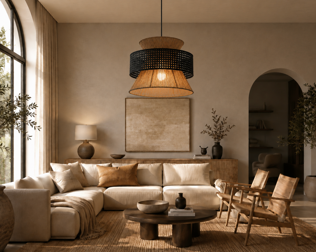 Noah Handwoven Natural Rattan and Bamboo Pendant Light