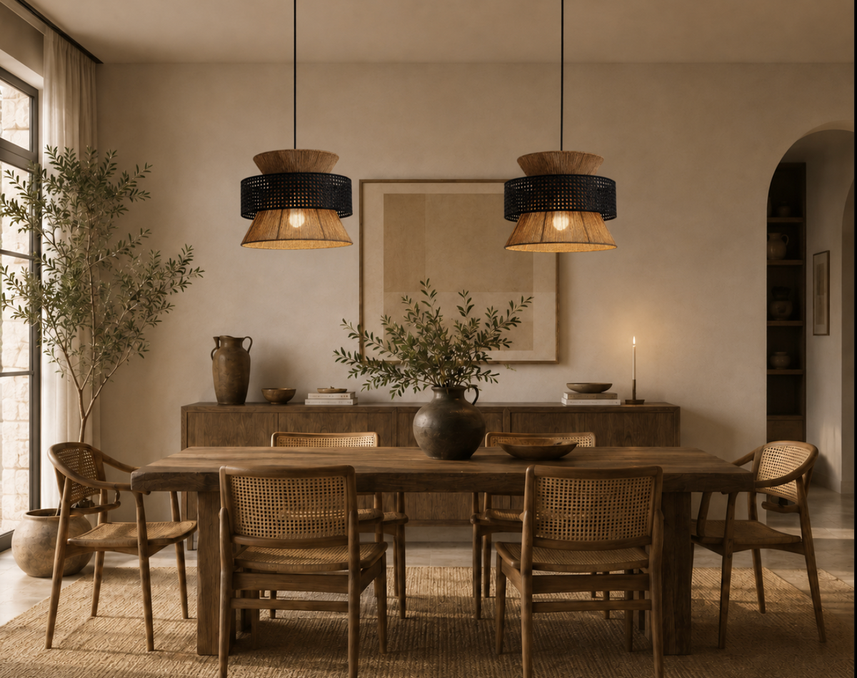 Noah Handwoven Natural Rattan and Bamboo Pendant Light