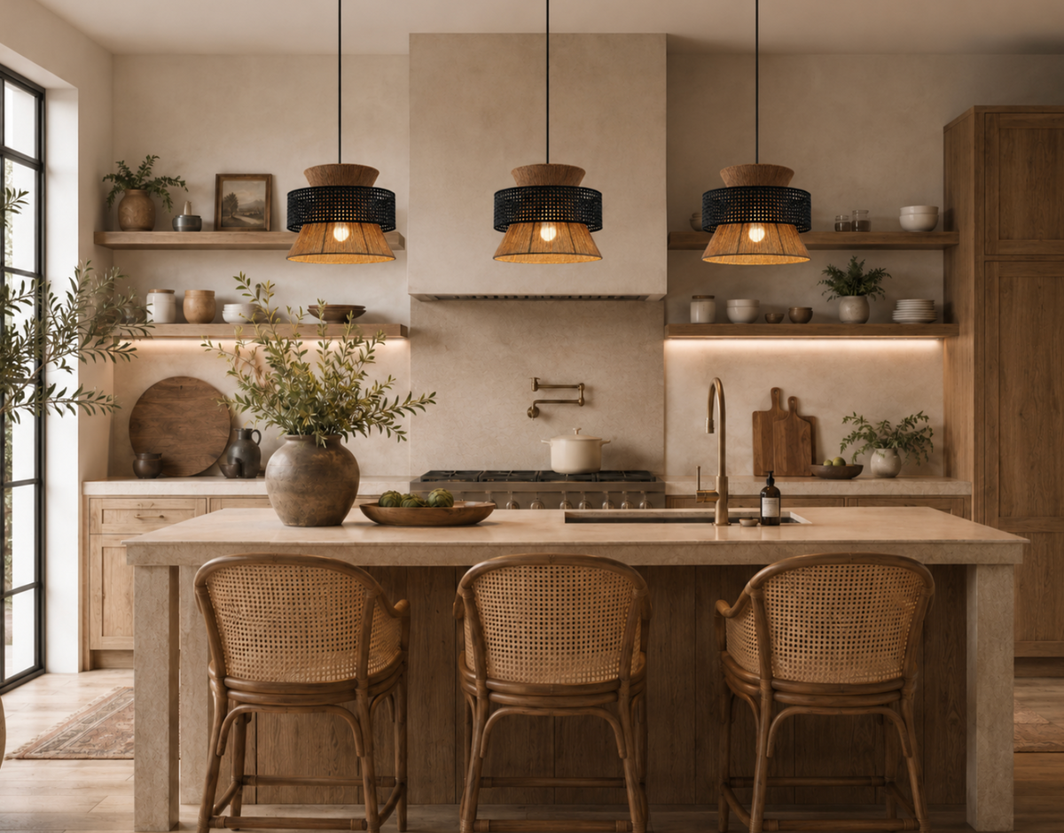 Noah Handwoven Natural Rattan and Bamboo Pendant Light