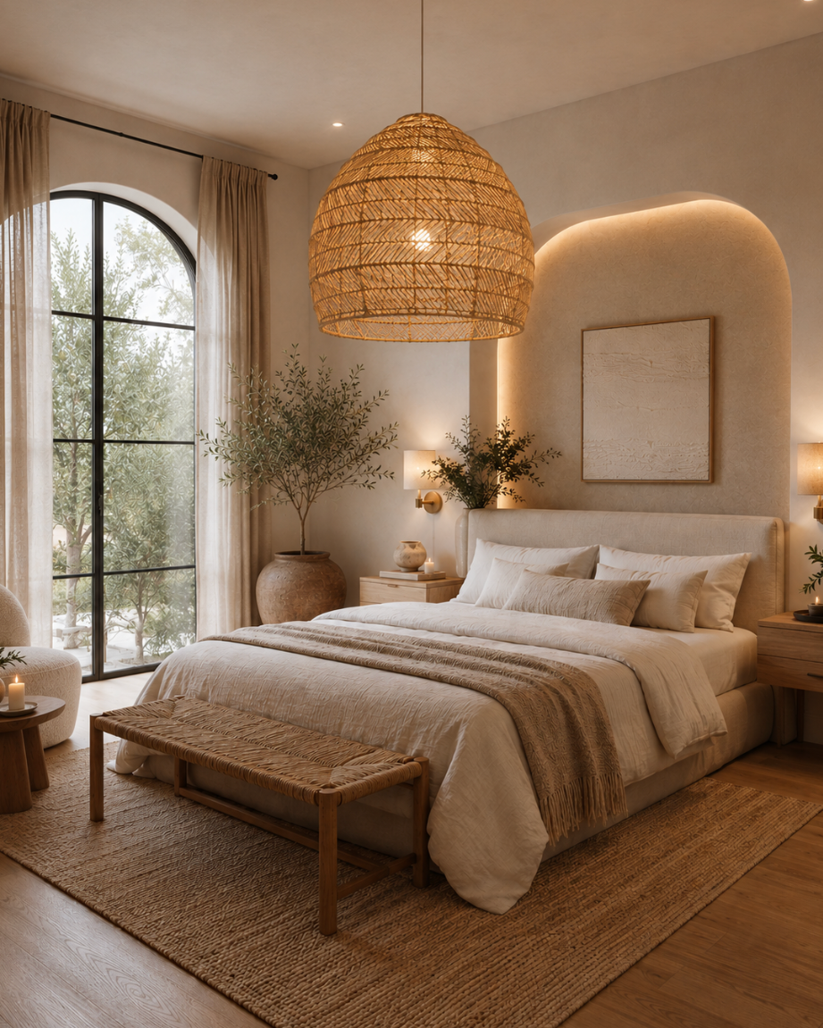 Ezra Open Weave Natural Rattan Dome Pendant Light