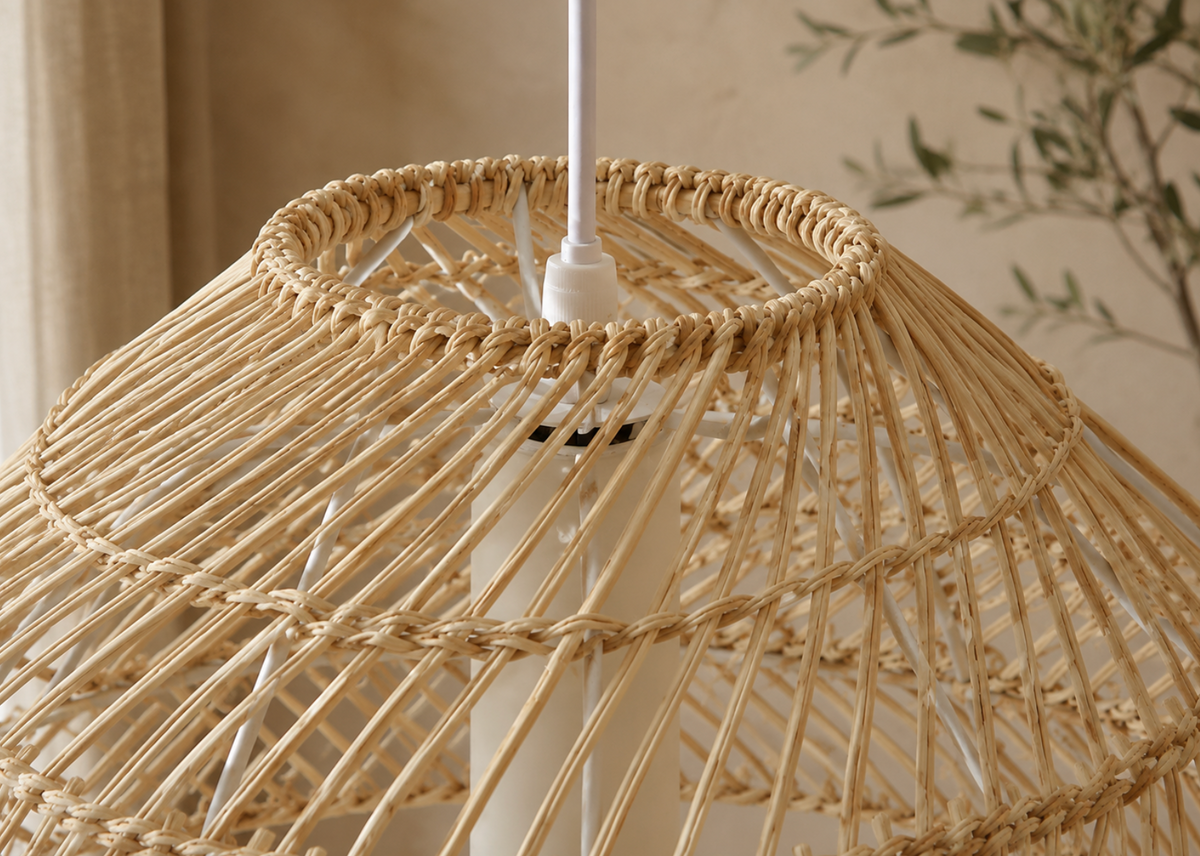 Ezra Open Weave Natural Rattan Dome Pendant Light