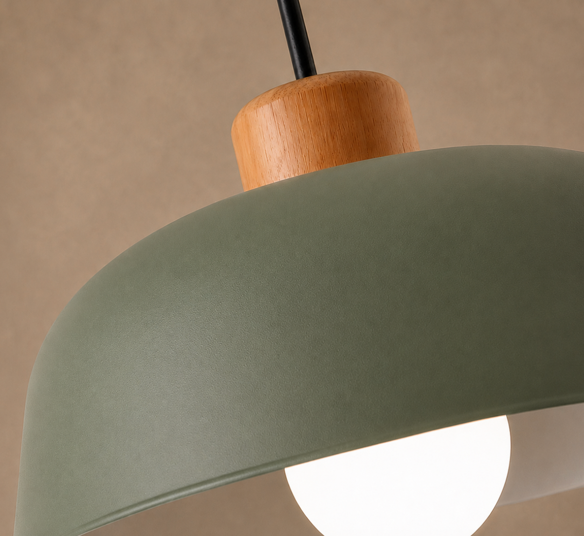 Jake Scandinavian Metal Dome Pendant Light with Wood Detail