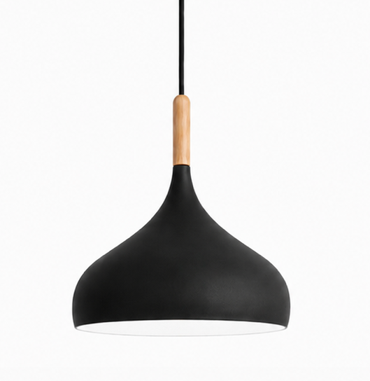 Elliot Scandinavian Metal Pendant Light with Wood Detail