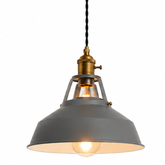Alfred Vintage Industrial Metal Pendant Light with Brass Details