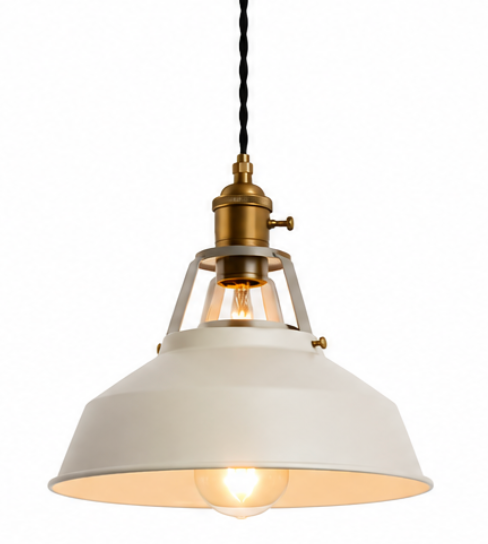 Alfred Vintage Industrial Metal Pendant Light with Brass Details
