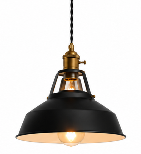 Alfred Vintage Industrial Metal Pendant Light with Brass Details