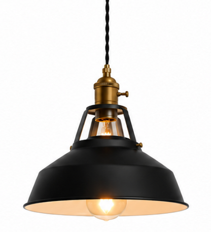 Alfred Vintage Industrial Metal Pendant Light with Brass Details