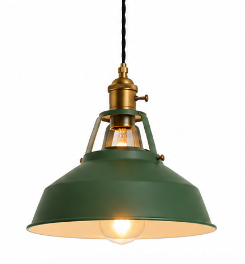 Alfred Vintage Industrial Metal Pendant Light with Brass Details