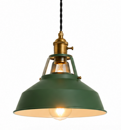 Alfred Vintage Industrial Metal Pendant Light with Brass Details