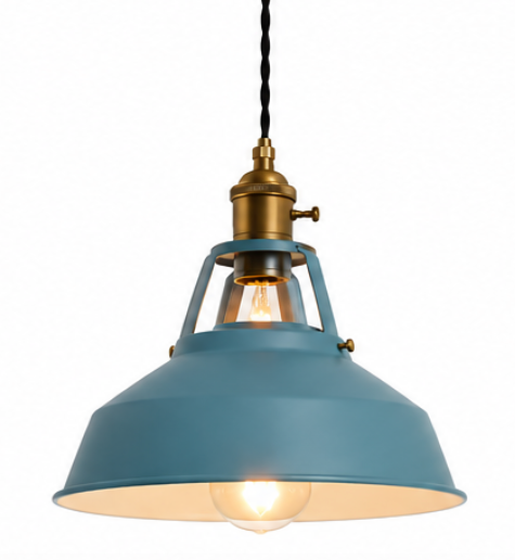 Alfred Vintage Industrial Metal Pendant Light with Brass Details