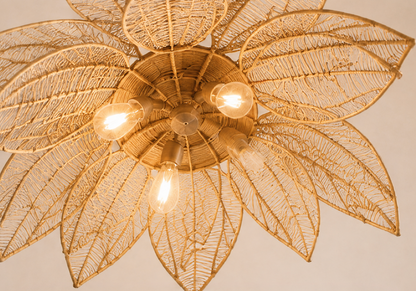 Victorio Natural Woven Rattan Flower Pendant Light
