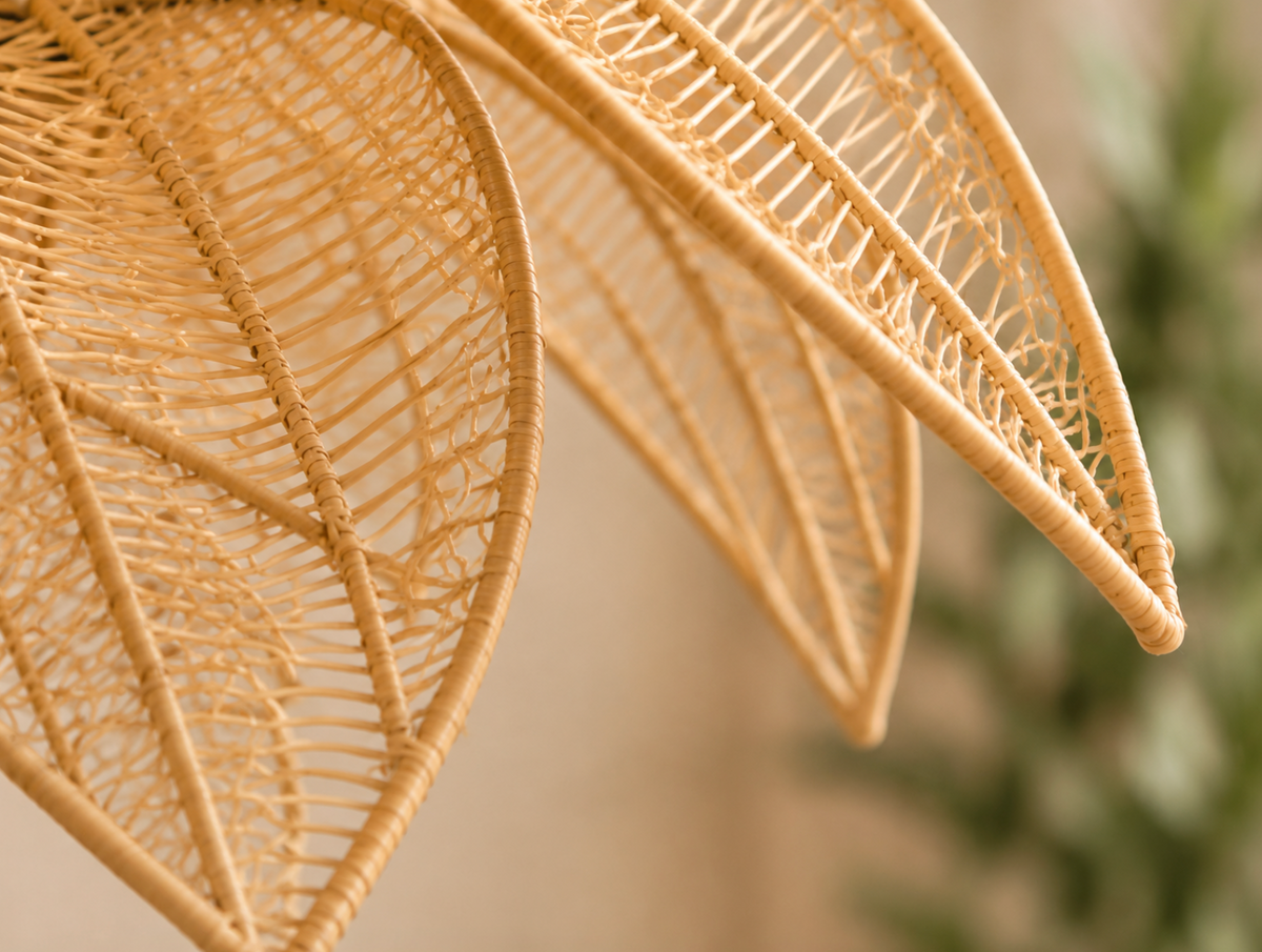 Victorio Natural Woven Rattan Flower Pendant Light