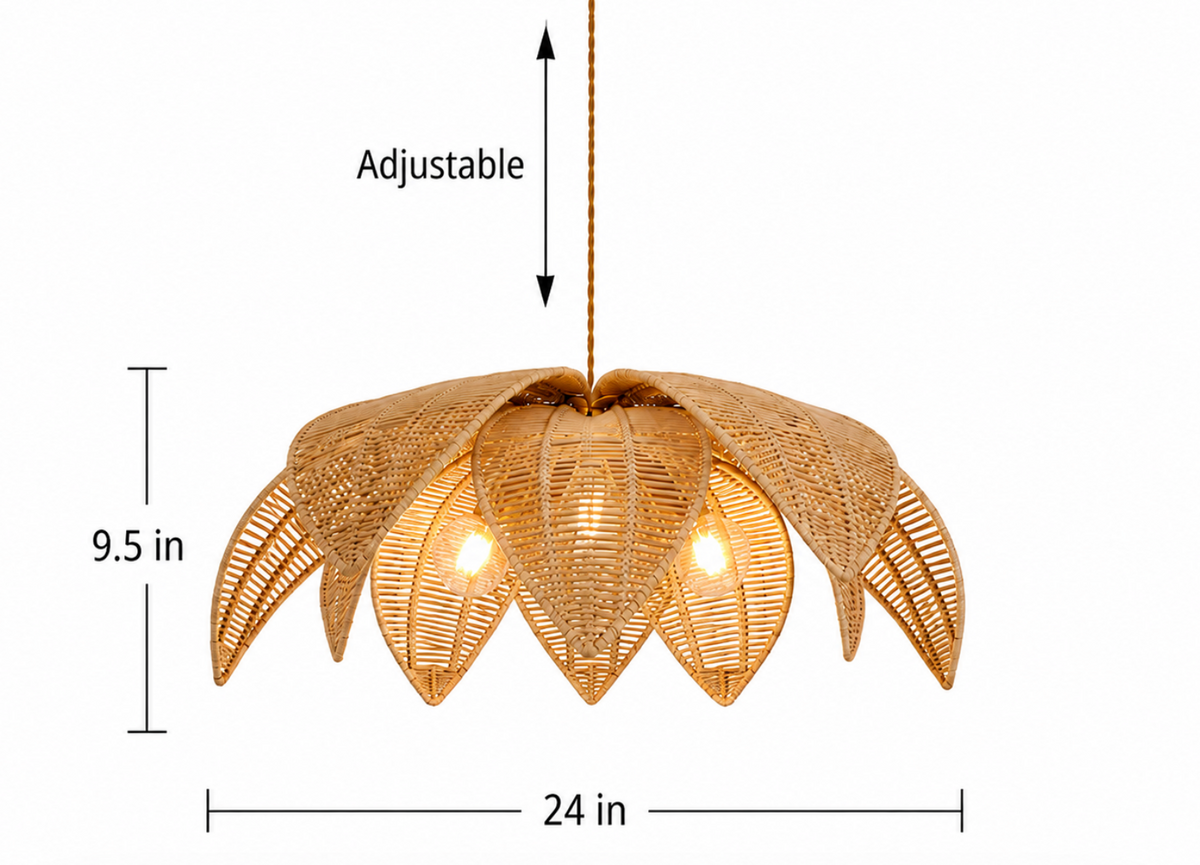 Victorio Natural Woven Rattan Flower Pendant Light
