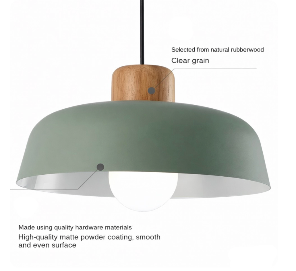 Modern Scandinavian Metal Pendant Light with Wooden Detail - Jake