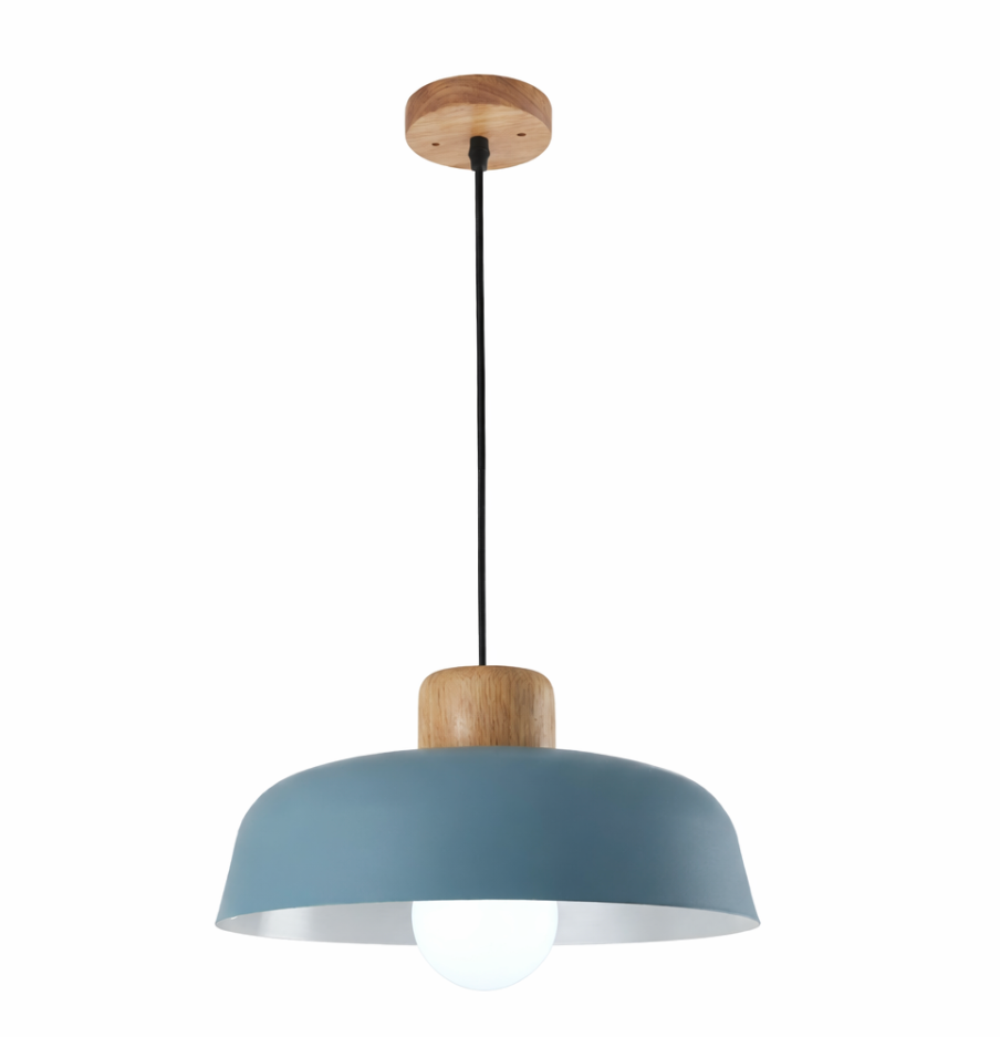 Modern Scandinavian Metal Pendant Light with Wooden Detail - Jake