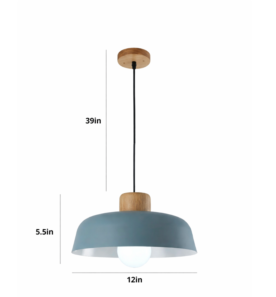 Jake Scandinavian Metal Dome Pendant Light with Wood Detail