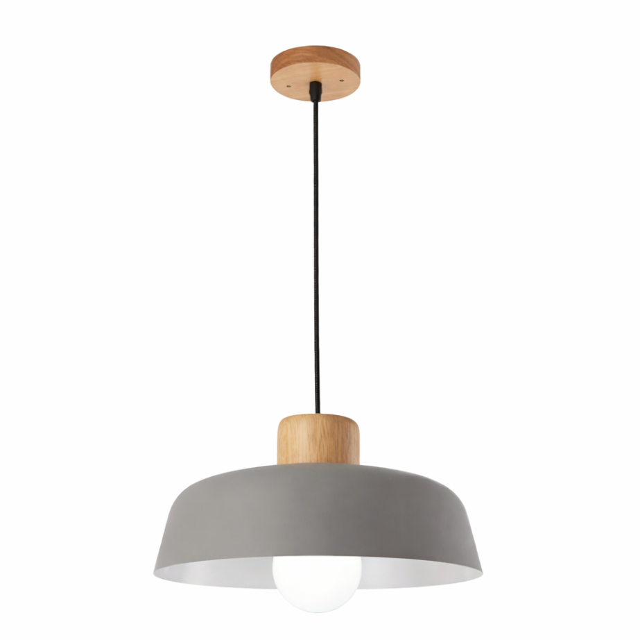 Modern Scandinavian Metal Pendant Light with Wooden Detail - Jake