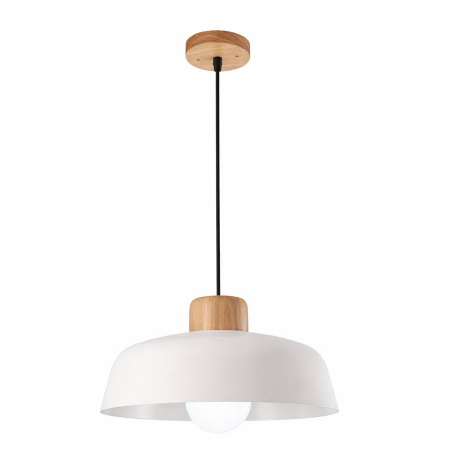 Modern Scandinavian Metal Pendant Light with Wooden Detail - Jake