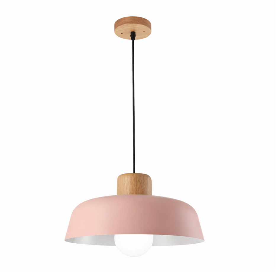 Modern Scandinavian Metal Pendant Light with Wooden Detail - Jake