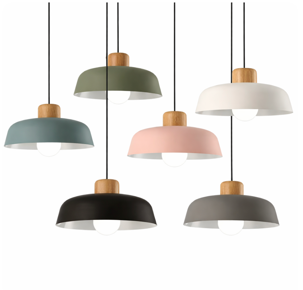 Modern Scandinavian Metal Pendant Light with Wooden Detail - Jake