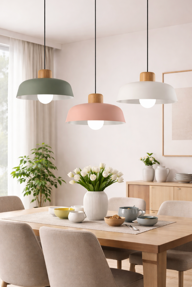 Modern Scandinavian Metal Pendant Light with Wooden Detail - Jake