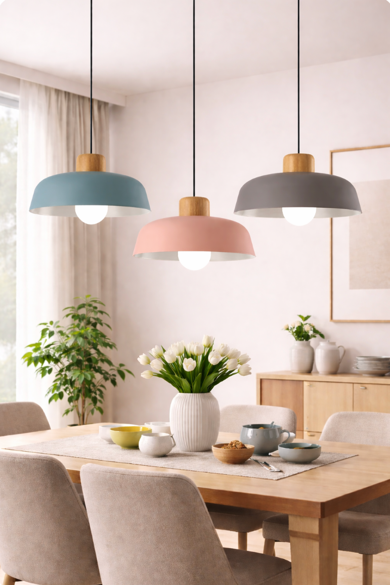 Modern Scandinavian Metal Pendant Light with Wooden Detail - Jake