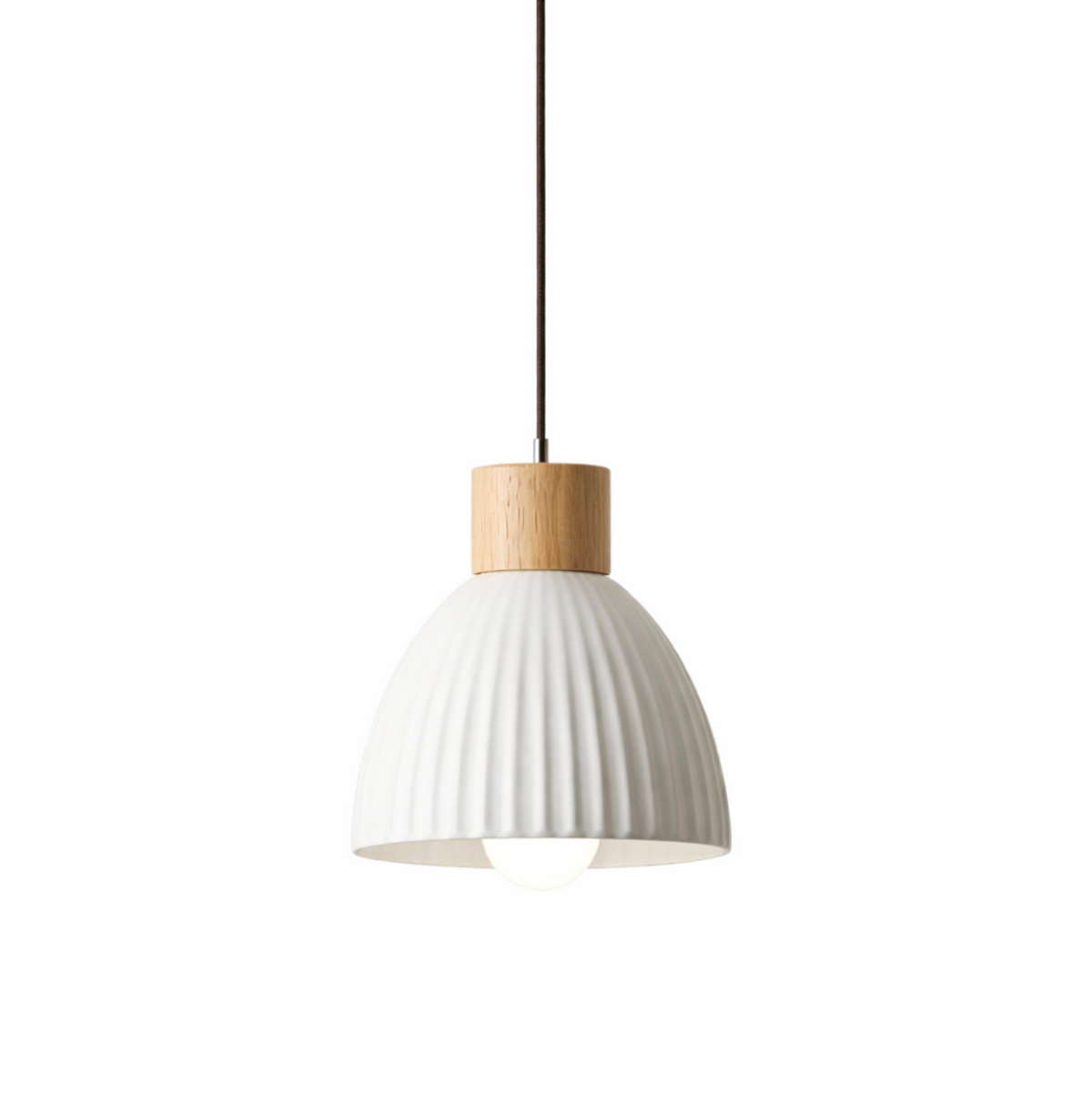 George Scandinavian Textured Ceramic Pendant Light with Wood Detail