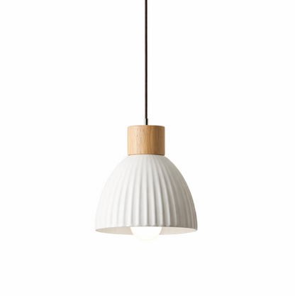 George Scandinavian Textured Ceramic Pendant Light with Wood Detail
