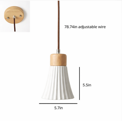 Mason Scandinavian Textured Ceramic Pendant Light with Wood Detail