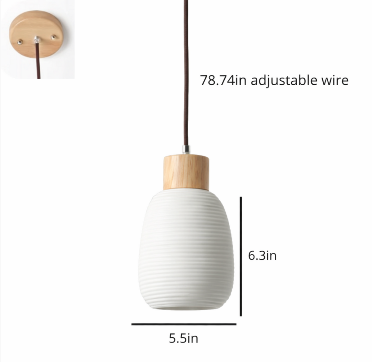 James Scandinavian Ceramic Pendant Light with Wood Detail