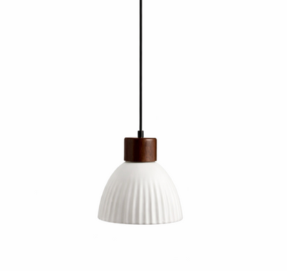 George Scandinavian Textured Ceramic Pendant Light with Wood Detail