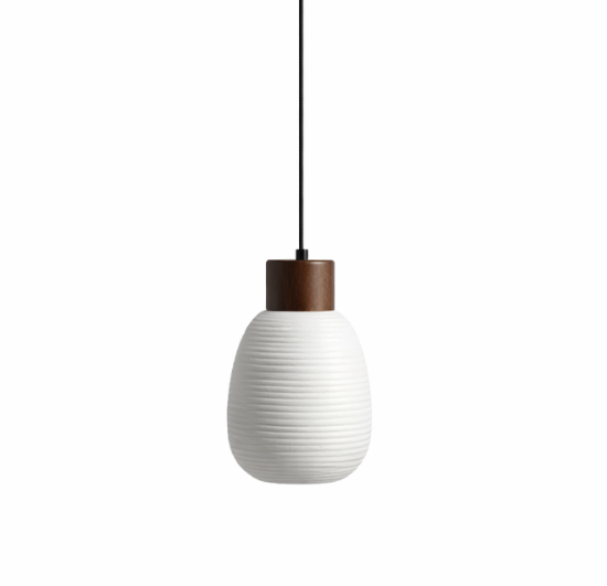 James Scandinavian Ceramic Pendant Light with Wood Detail