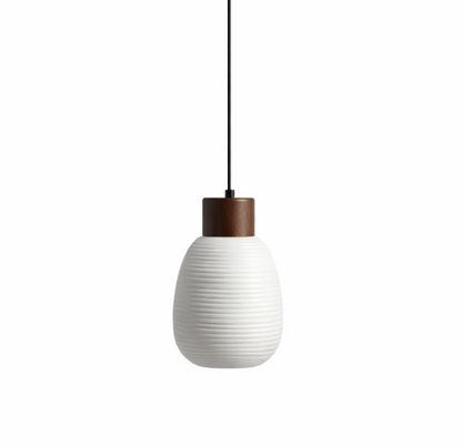 James Scandinavian Ceramic Pendant Light with Wood Detail