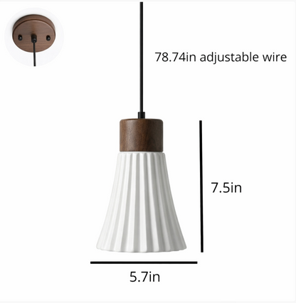 Mason Scandinavian Textured Ceramic Pendant Light with Wood Detail