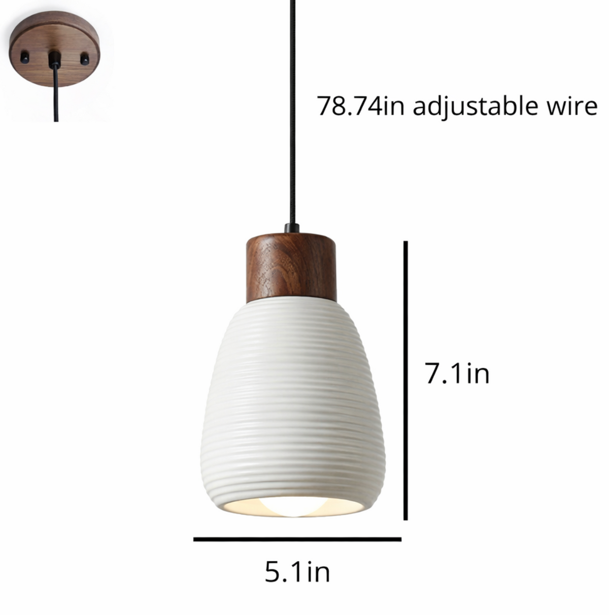 James Scandinavian Ceramic Pendant Light with Wood Detail