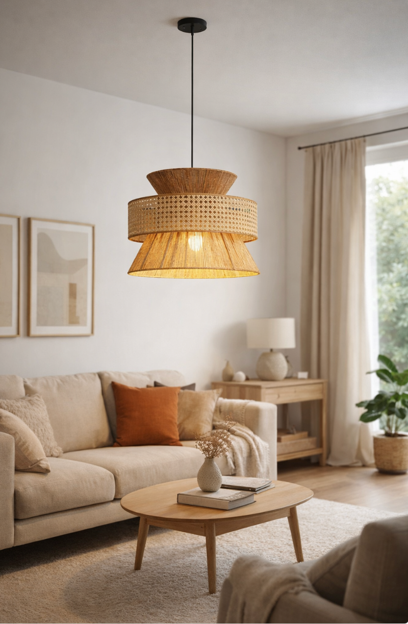 Natural Woven Rattan Sculptural Pendant Lamp – Noah