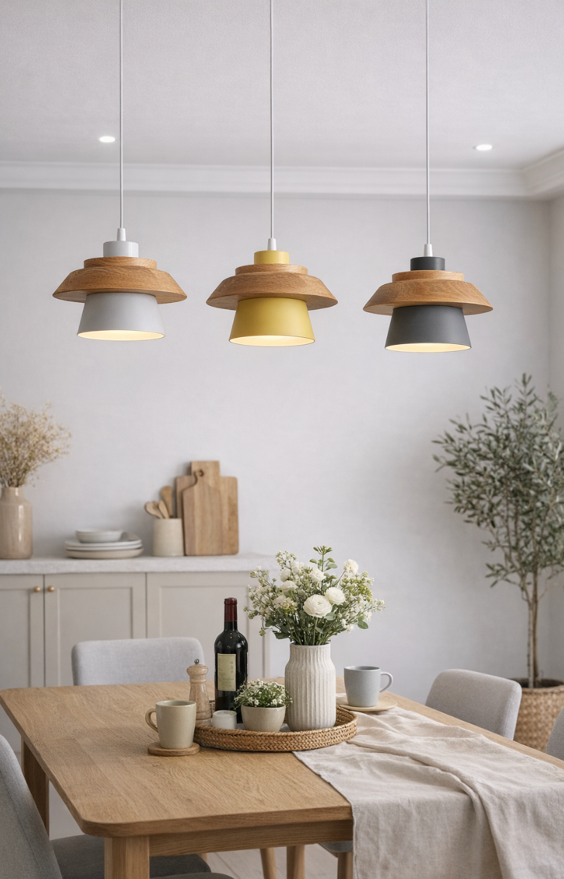 Modern Scandinavian Wooden & Metal Pendant Light - Otis