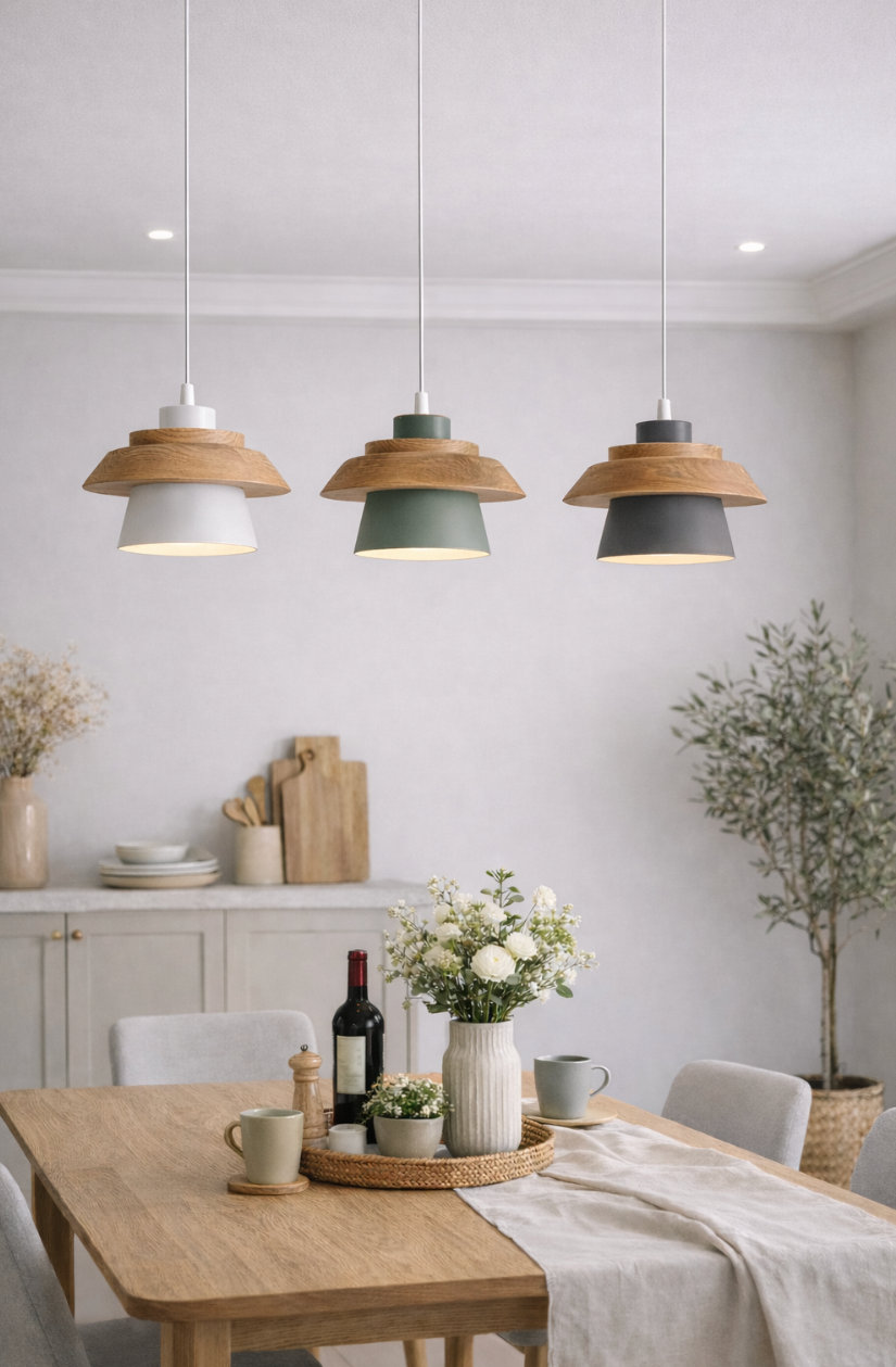 Modern Scandinavian Wooden & Metal Pendant Light - Otis