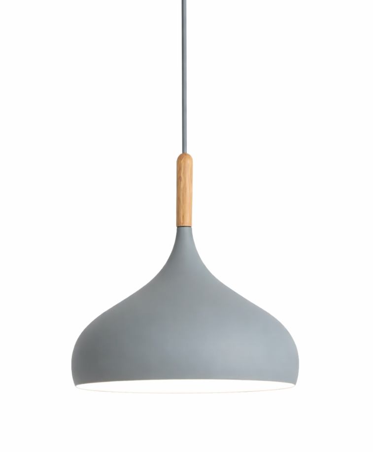 Modern Scandinavian Colored Pendant Light with Wooden Detail – Elliot