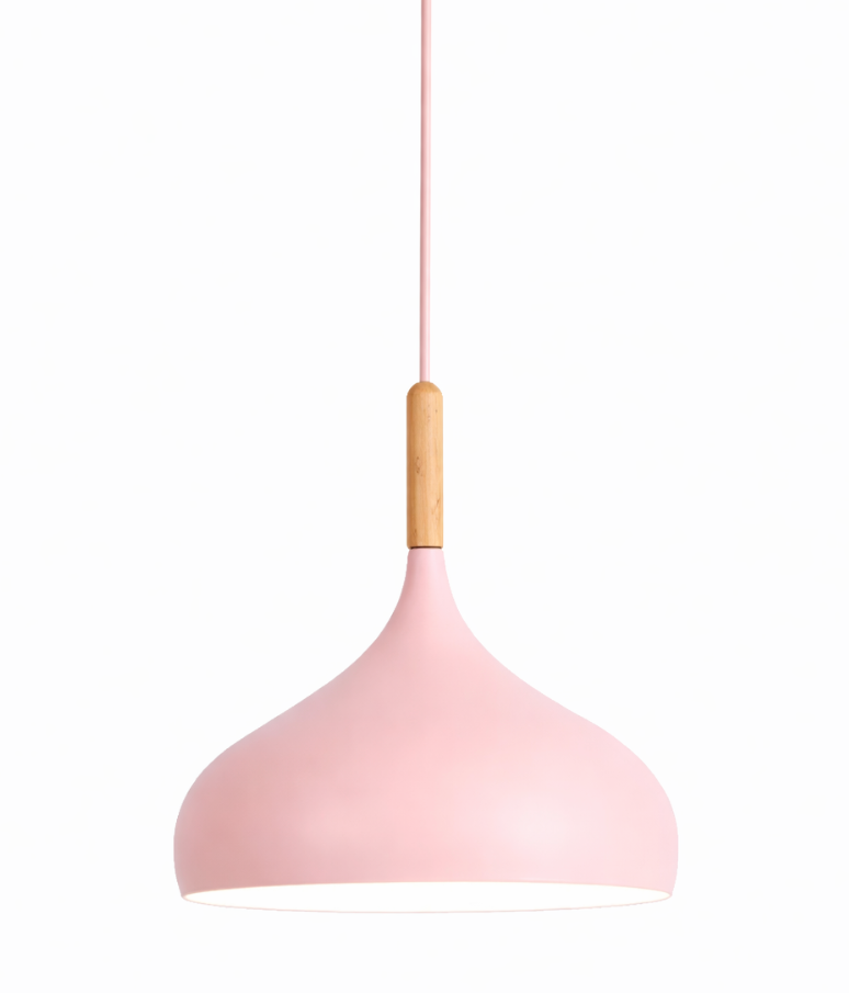 Modern Scandinavian Colored Pendant Light with Wooden Detail – Elliot