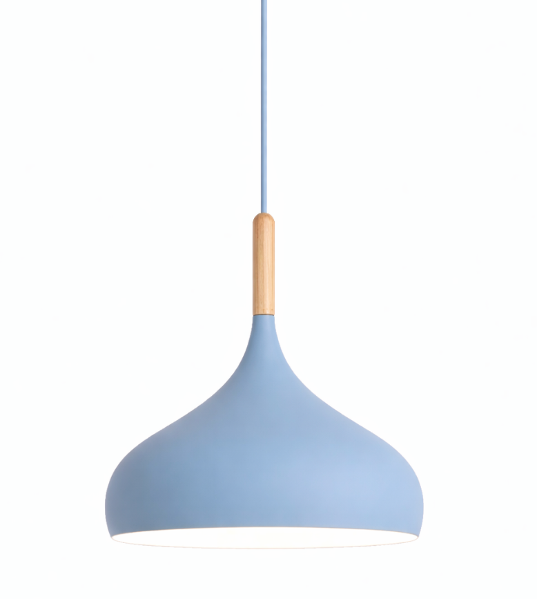 Modern Scandinavian Colored Pendant Light with Wooden Detail – Elliot