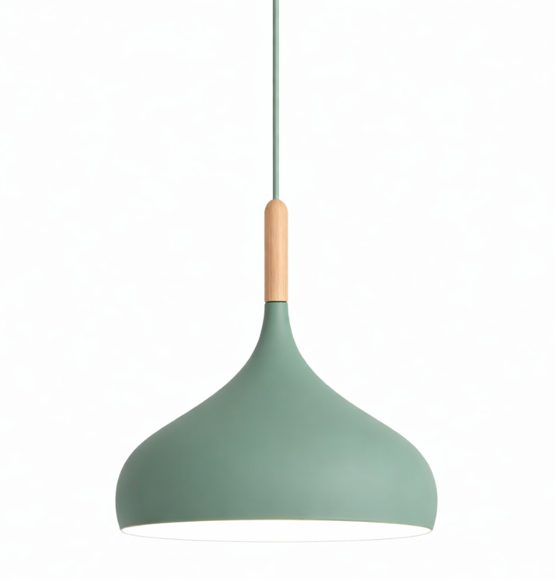 Modern Scandinavian Colored Pendant Light with Wooden Detail – Elliot