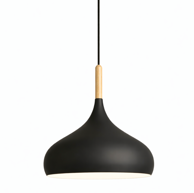 Modern Scandinavian Colored Pendant Light with Wooden Detail – Elliot